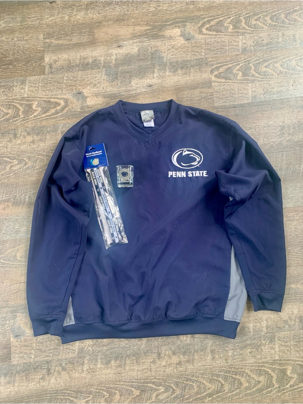 Penn State Navy  Blue Pullover Windbreaker, Hairbands & Shot Glass